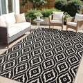 OLANLY Outdoor Rug 5x8 ft Waterproof, Outdoor Plastic Straw Rug with Geometric Pattern Clearance, Reversible RV Mat for Patio, Camping, Balcony, Deck, Backyard, Black & Beige