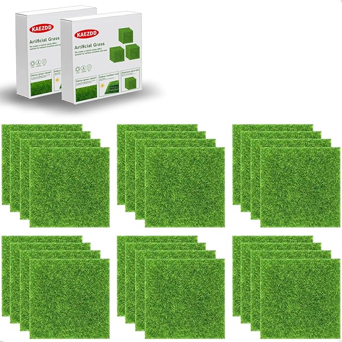 24 Packs 6 X 6 Inch Fake Grass Decor for Crafts, Artificial Grass for Dollhouse Miniature Ornament Projects, Model Turf Grass for DIY Fairy Garden Accessories and Decor Kit