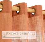 LAMIT Burnt Orange Linen Curtains 45 inches Long for Kitchen, Linen Textured Light Filtering Semi Sheer Bronze Grommet Natural Boho Drapes for Living Room, 2 Panels Set, 34 x 45 Inch