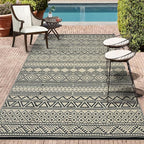 GAOMON Outdoor Rug Waterproof 8'x10', Reversible Outdoor Plastic Straw Rug, Boho Patio Rug, Indoor Outdoor Carpet, RV Mat Outside for Patio, Camp, Picnic, Balcony, Deck, Black/Coffee(Bohemia)
