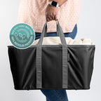 CleverMade Collapsible Laundry Tote - Midnight Black Shadow Gray 2-Pack 50L - Foldable Storage Organization Container for Clothes Laundry Room Storage