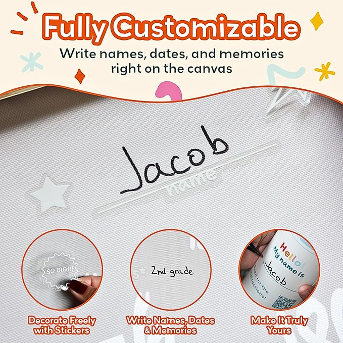 Height Chart for Kids Customizable Kids Height Wall Chart with Stickers, Marker & Hook Hanging Growth Chart Measurement for Wall Easy Installation for Baby Room Nursery and Playroom