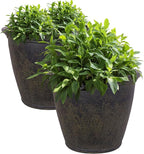 Sunnydaze 24-Inch Anjelica Large Plastic Pot for Plants - Outdoor Polyresin Round Planter with Drillable Drainage Holes - Sable - 2pk