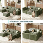 LINSY HOME Modular Sectional Sofa, 134" Boneless Couch L Shaped 4-Seat Sofa with Movable Ottoman, Corduroy Sectional Cloud Couches for Living Room, No Assembly Required, Green