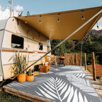 GENIMO Outdoor Rug 10' x 20' Waterproof for Patios Clearance, Reversible Outdoor Plastic Straw Camping Rug Carpet, Large Area Rugs Mats for RV, Camper, Deck, Balcony, Porch, Beach, Picnic, Grey&White