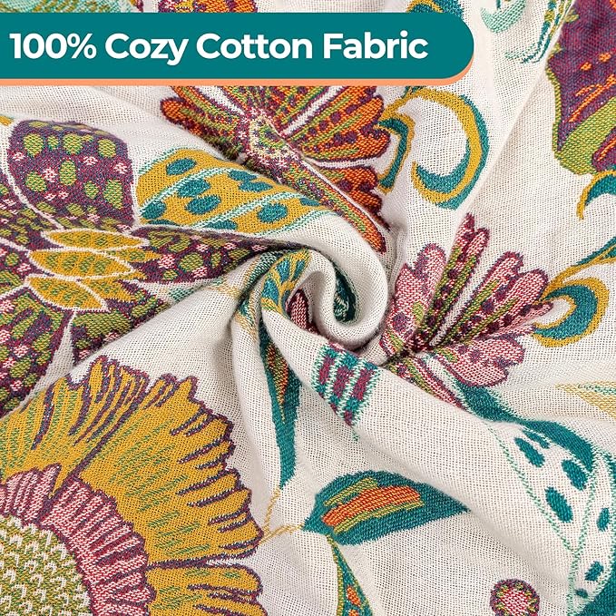 Premium Bed Throws- Boho Throw Blanket 80”x 90”,100% Cotton Ultra Soft Rustic Quilt Summer Blanket Travel Muslin Blanket Home Decor Large Bed Blankets All Season Throws for Women Mom