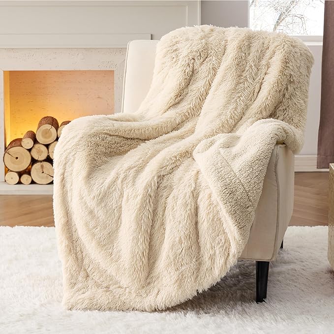 Bedsure GentleSoft Fluffy Beige Throw Blanket for Bed, Faux Fur Gifts Beige Decor Light Tan Khaki Blanket Neutral Decoration for Home, Soft Cozy Fuzzy Plush Thick Warm Sherpa Fleece Cute Stuff, 50x60
