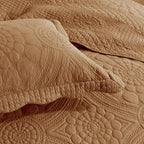 MarCielo 3-Piece 100% Cotton Oversized Bedspread Lightweight Quilt Coverlet Embroidery Farmhouse Bedding Set (Tf Dusty Orange, Oversized Queen (100"x106"))
