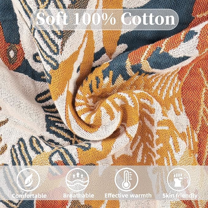 Boho Throw Blanket for Bed - 100% Pure Cotton Ultra Soft Rustic Quilt - Farmhouse Decor Bed Blankets, All Season Rustic Throw for Sofa Couch Chair(80''x 90'', Floral Bird)