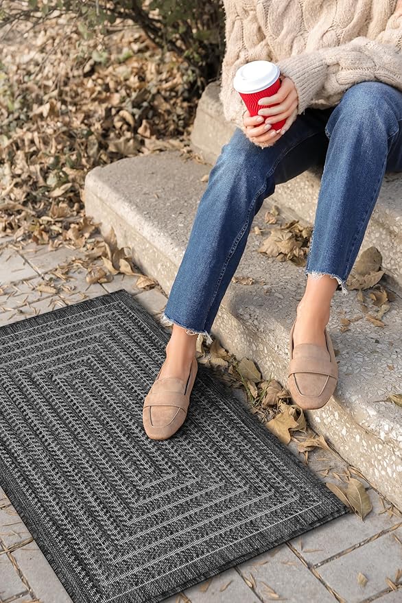 Adiva Rugs Outdoor Indoor Area Rug, Weather Resistant, Easy to Clean, Stain Resistant Floor Mat for Dining Room, Backyard, Deck, Patio (Pebble Weiss, 2' x 3')