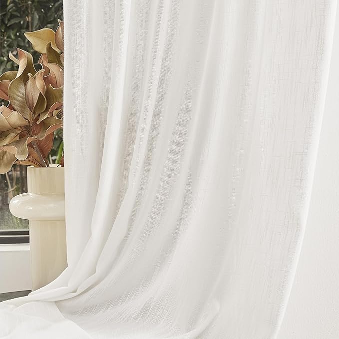 MYSKY HOME French Door Curtains for Closet Doorways, Window White Cotton Sheer Drapes Light Filtering Cute Curtain Panels Elegant Look for Classroom/Guestroom, 50" x 72", Natural, 2 PCs