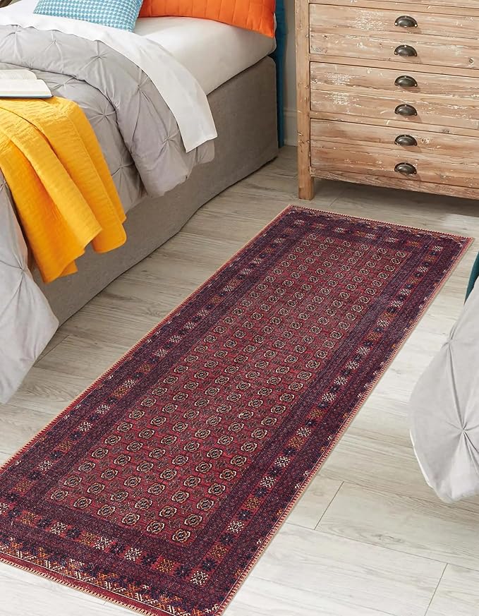 Keen Home Design 2x10 Rug - Machine Washable Runner with Non-Slip Backing, Ideal for Hallway, Entryway, Kitchen, Laundry Room - Vintage, Easy Clean, Durable, Low Pile Rug - (2'6" x 10')