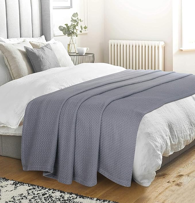 Elvana Home 100% Cotton Bed Blanket, Breathable Bed Blanket Twin Size, Cotton Thermal Blankets Twin, Perfect for Layering Any Bed for All Season, Charcoal Grey