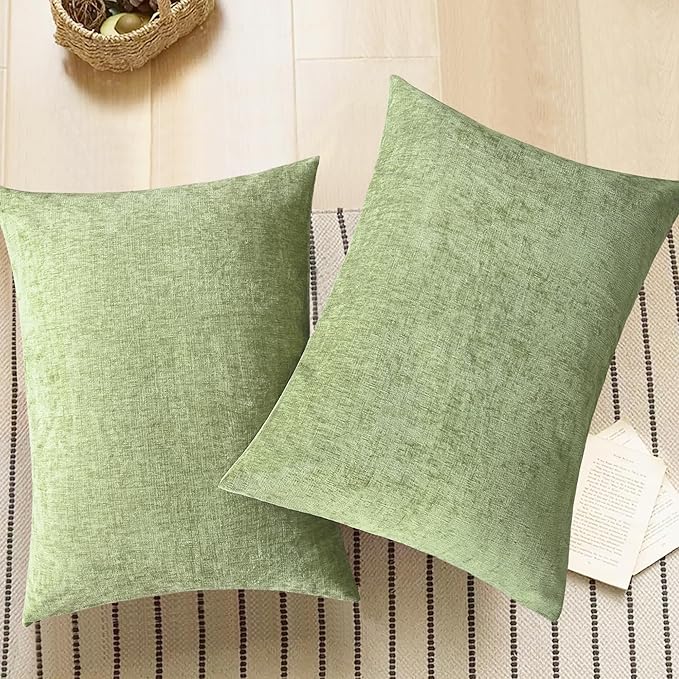 CaliTime Throw Pillow Covers Decorative 20 X 26 Inches Pack of 2 Cozy Chenille Standard Pillow Shams Cases for Couch Sofa Bed Living Room Home Sage Green