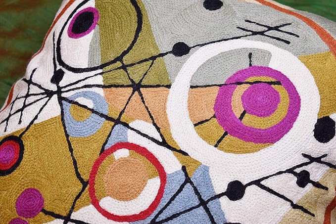 Kandinsky Abstract Throw Pillow Cover - Circles | Modern Couch & Outdoor Pillow | Mid Century Chair Cushions | Handmade Wool Size 18x18