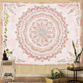 Fowocu Boho Floral Mandala Tapestry Wall Hanging Pink Bohemian Flower Medallion Tapestry Aesthetic Watercolor Hippie Indian Small Tapestries for Bedroom Living Room Dorm Decor 60 x 44 Inch