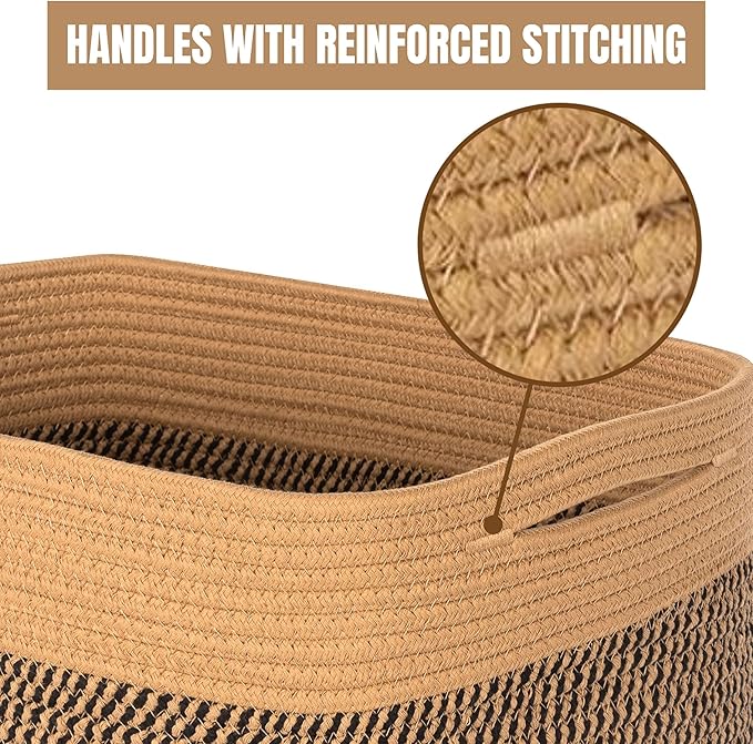 MINTWOOD Design 3-Pack Storage Baskets for Shelves, Decorative Baskets for Organizing, Woven Baskets for Storage, Book Basket Cube Storage Bin Box, Pantry Closet and Shoe Organizers, Black Jute