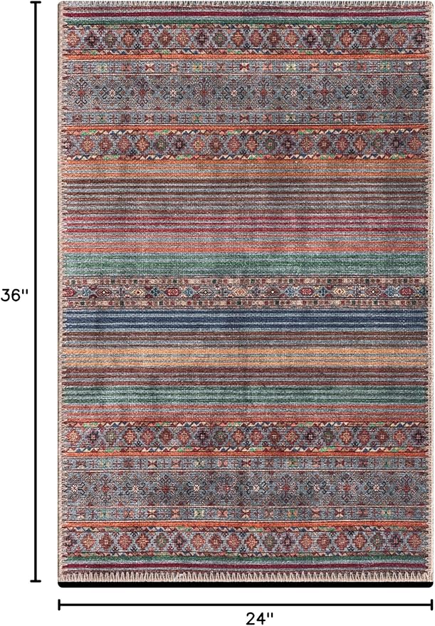 Keen Home Design 2x3 Rug - Machine Washable Entry Rug with Non-Slip Backing, Ideal for Enteryway, Kitchen, Bathroom, Laundry Room - Vintage, Easy Clean, Durable, Low Pile Rug - (2' x 3')