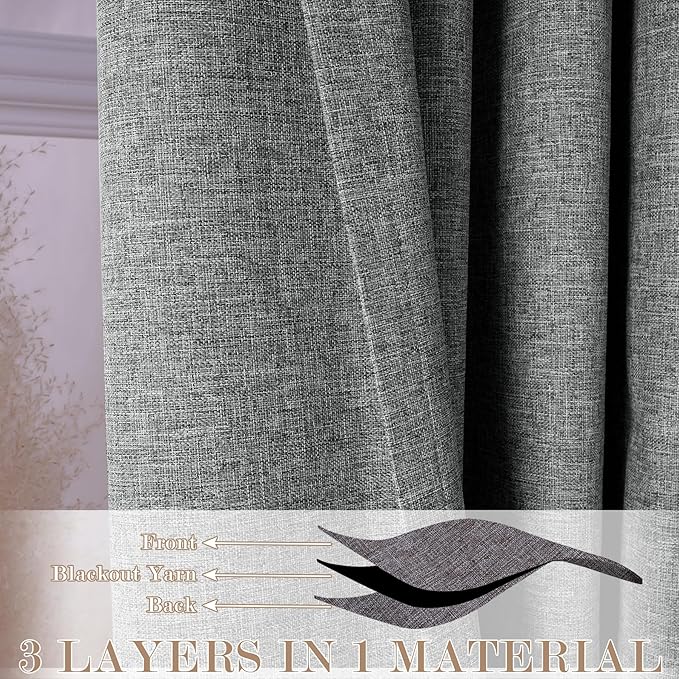 100" W x 84" L Faux Linen Room Divider Curtains, Full Blackout Pinch Pleated Drapes for Traverse Rod, Bedroom Divider Privacy Drapery with Hooks for Ceiling Track, 1 Panel, Mid Grey