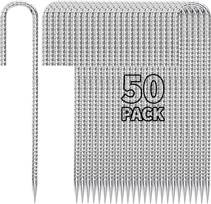 12 inch Fence Stakes Heavy Duty 50-Pack J Hook Rebar Ground Stakes Anchor Galvanized Tent Stakes for Outdoor Decorations Inflatables Metal Stakes for Wire Fencing