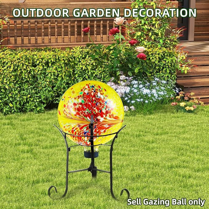 VOREEN 10-Inch Glass Gazing Ball, Outdoor Gazing Globe, Reflective Ball Yard Decoration for Homes, Patio, Lawn and Gardens, Gift for Mom Wife Friend, Phoenix Tail Design, Yellow
