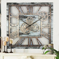 The Gears Clock 24'' Inch Square Real Moving Gear Wall Clock Vintage Industrial Oversized Rustic Farmhouse (Grey and White)