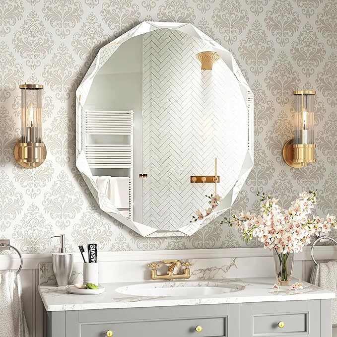 Bathroom Mirrors for Over Sink, Round Frameless Mirrors for Wall, 24x30 Inch Beveled Bathroom Mirror, Bathroom Vanity Circle Mirror for Bedroom Living Room Entryway Home Decor