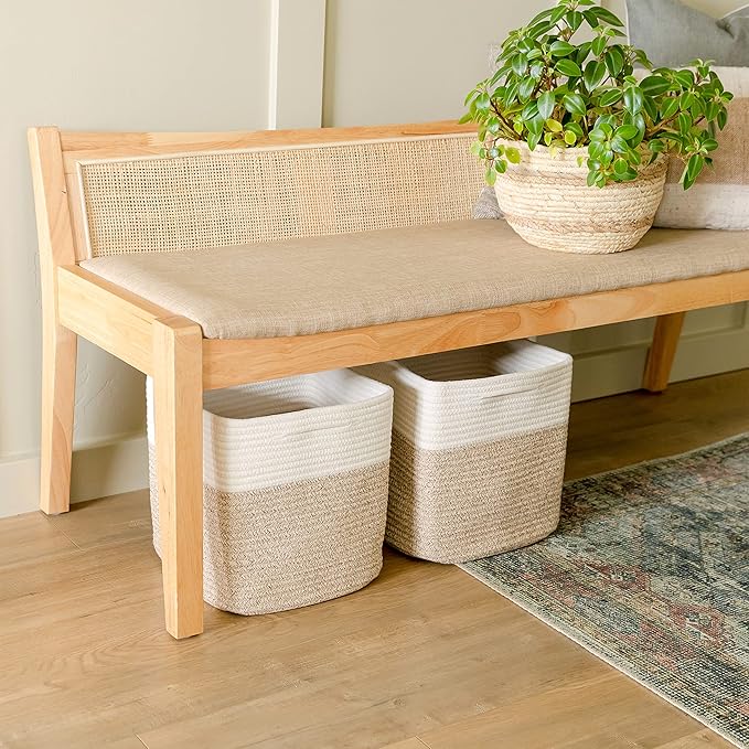 NaturalCozy Storage Cubes 11 Inch Cotton Rope Woven Baskets for Organizing, 3-Pack | Cube Bin Square Shelves Organizer, Classroom, Kids Toy Bins, Closet, Baby Nursery