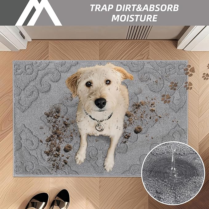 COSY HOMEER-Door-Mat-Non-Slip-Entryway-Rug 24”x36” Absorbent Welcome Mats Washable Dirt Trapper Door Mat Entrance Floor Mats for Front Back Doormats and Wet Shoes,Grey