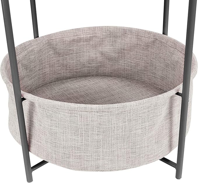 Amazon Basics Round Storage End Table, Side Table with Cloth Basket, Charcoal/Heather Gray, 17.7 x 17.7 x 18.9 in