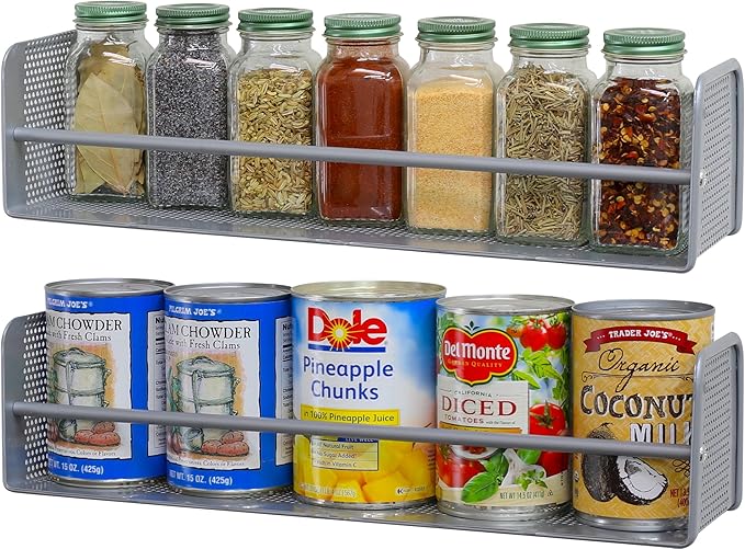 Simple Houseware Wall Mounted Spice Rack, Silver, Set of 2