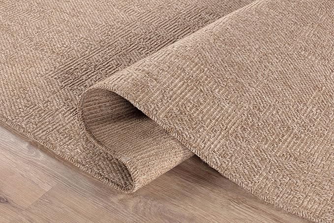 CAMILSON Easy Jute Rug 5x7, Indoor Outdoor Natural Color Fiber Area Rugs for Living Room Patio and Kitchen Rug, Solid Boho Woven Design, Easy-Cleaning, Washable Outside Carpet Alfombras (5 x 7)