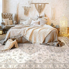 Washable Area Rugs for Living Room - 5x7 Neutral Vintage Distressed Floral Farmhouse Boho Large Soft Floor Rug Indoor Non Slip Carpet for Living Room Bedroom Dining Room Office - Beige Brown