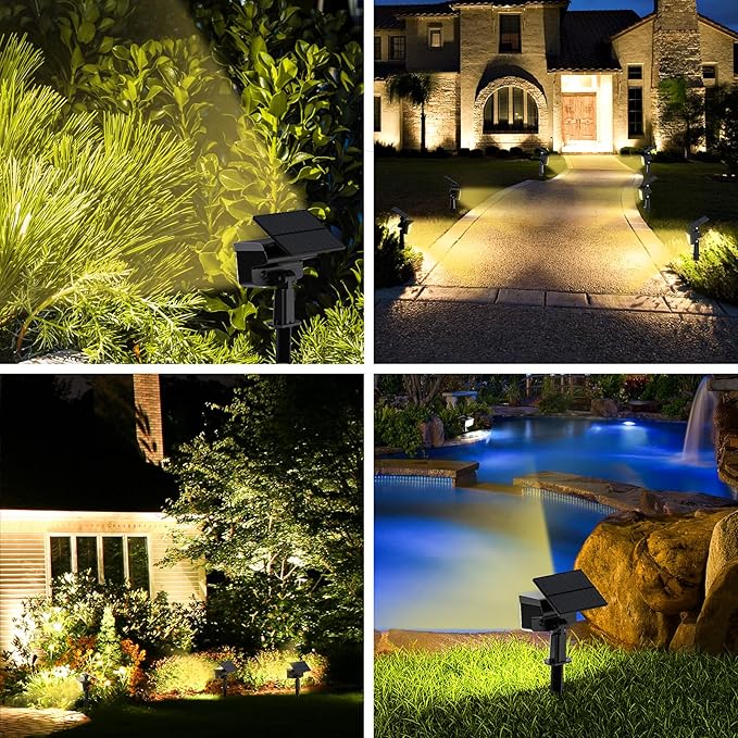 WELALO Solar Spot Lights Outdoor, [10 Pack/3 Modes] Solar Landscape Spotlights, Adjustable Solar Powered Security Lights, IP65 Waterproof Wall Lights for Walkway, Yard, Garden, Driveway (Warm White)