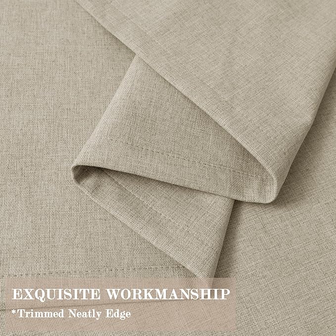 Beige Pinch Pleat 100% Blackout Drapes Linen Blend, Room Divider, Room Darkening, Energy Saving, Furniture Protecting, Light Blocking Extra Wide Privacy Curtains, 200Wx102L, 1 PC