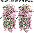 Artificial Faux Outdoor Outside Flowers Plants, 2 PCS Fake Silk UV Resistant Look Real Pink Daisy Trailing Vines for Front Door Porch Planter Urn Patio Balcony Decoration