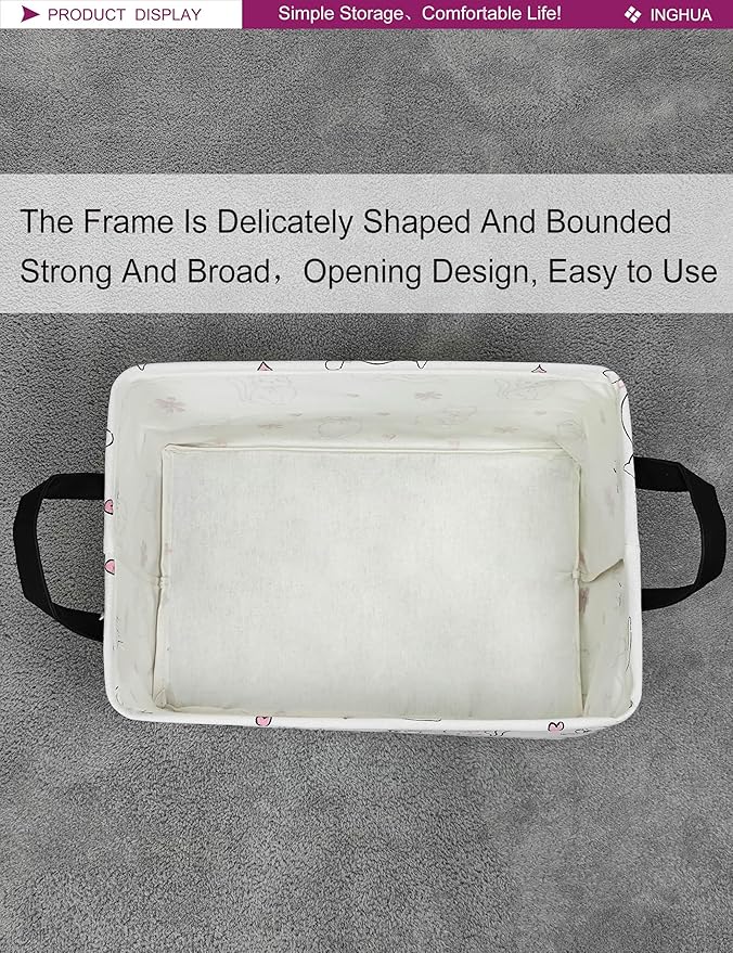 Rectangular Storage Basket Fabric Organizer Bin for Toys,Books,Clothes,Gifts,Pets-Perfect for Home,Office,Nursery,Dorm,Shelf(Rec-Love cat )