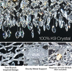 Modern Round Crystal Chandeliers, 30" Crystal Chandeliers for Dining Room,Silver Tree Branches Chandelier, for Living Room,High Ceiling,Foyer,Entryway,Kitchen Island