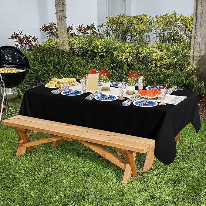 sancua 10 Pack Black Tablecloth 60 x 84 Inch, Rectangle Table Cloth for 4ft Tables - Stain and Wrinkle Resistant Washable Polyester Table Cover for Dining Wedding Banquet Party Buffet Restaurant
