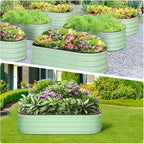 2 Pcs 4.5x2x1ft Oval Raised Garden Bed, Galvanized Raised Beds,Open-Ended Base Metal Raised Planter Beds,Garden Bed Outdoor,Planter Raised Boxes for Vegetables, Flowers,Tool-Free Asse,Green