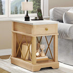 Farmhouse End Table with Charging Station & Drawer by YITAHOME