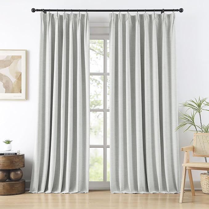RAIN CITY 2 PCs Extra Wide Linen Blackout Curtains 108 Inches Long,Back Tab Pleaetd Drapes with Hooks Track System Curtain Panels for Large Windows Patio Sliding Door Living Room 70 x 108