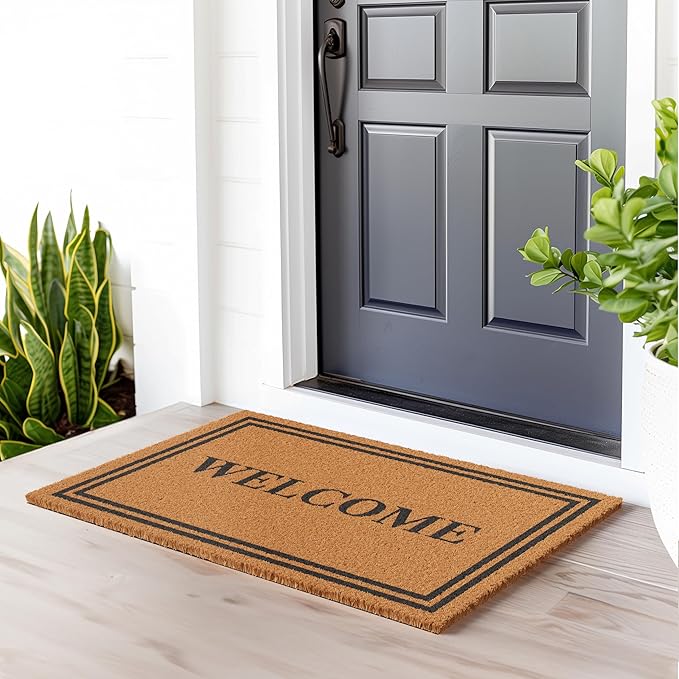 Barnyard Designs Natural Coco Coir Heavy Duty Backing Doormat - Large Cute Non-Slip Front Door Welcome Mat for Outside Entrance or Porch Entry, Brown (24x36, Welcome)