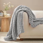 Amélie Home Chunky Knit Throw Blanket for Couch, Soft Chenille Crochet Blanket for Children, 40"x50", Light Grey
