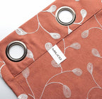 MIUCO Floral Embroidered Semi Sheer Curtains Faux Linen Grommet Window Curtains for Girls Room 52 x 63 Inch 2 Panels, Rust