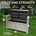 EconoHome 2 Seat Outdoor Storage Bench with Rain Cover - 60 Gallon Capacity - Weatherproof Resin Bench for Patio, Porch, Garden, Yard, Pool Area - Furniture for Pool Accessories, Gardening Tools