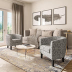 BELLEZE Accent Barrel Chair, Linen Round Chair Club Tub Sofa Corner Chair with Flared Legs and Cozy Soft Padding for Living Room Bedroom Waiting Room - White & Gray