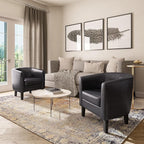 BELLEZE Accent Barrel Chair, Set of 2 Faux Leather Round Club Tub Sofa Corner Chair with Flared Legs and Cozy Soft Padding for Living Room Bedroom Waiting Room - Black
