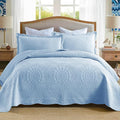 MarCielo 3-Piece 100% Cotton Oversized Bedspread Lightweight Quilt Coverlet Embroidery Farmhouse Bedding Set (Tf Light Blue, Oversized King (118"x106"))