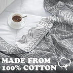 jinchan Boho 100% Cotton Muslin 50x60 Throw Blanket Lightweight 3 Layer Grey Blanket Washable Reversible Breathable Decorative Geometric Striped Patterned Gray Soft Cozy for Sofa Bed All Season Gift
